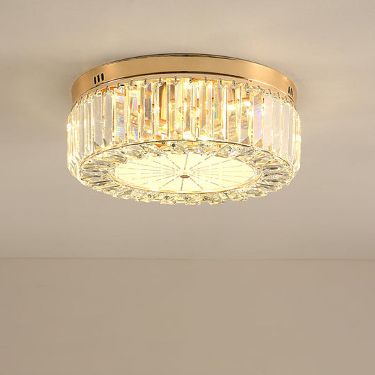 16"/19.5" Wide LED Flushmount Modern Clear Prismatic Crystal Ceiling Light in Gold