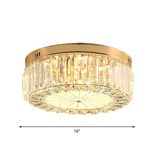 16"/19.5" Wide LED Flushmount Modern Clear Prismatic Crystal Ceiling Light in Gold