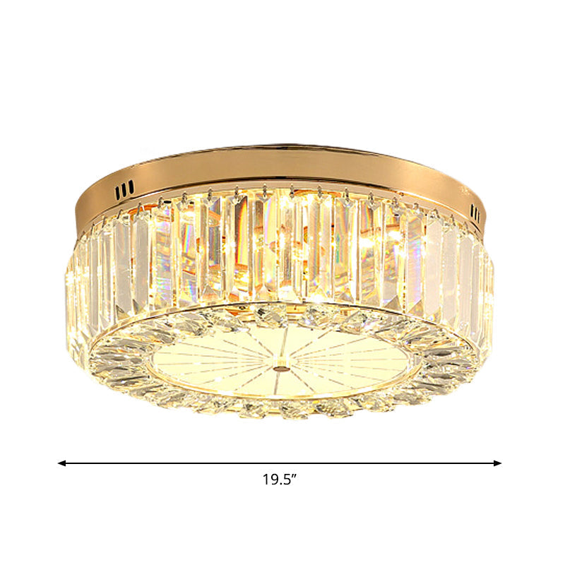 16"/19.5" Wide LED Flushmount Modern Clear Prismatic Crystal Ceiling Light in Gold