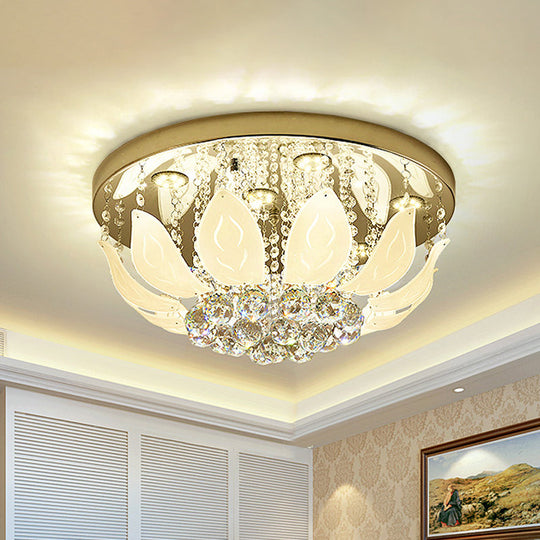 Modern LED Gold Flush Mount Ceiling Light with Clear Crystal Panel for Bedrooms