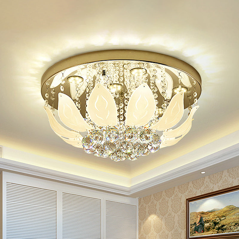 Modern Led Gold Flush Mount Ceiling Light With Clear Crystal Panel For Bedrooms