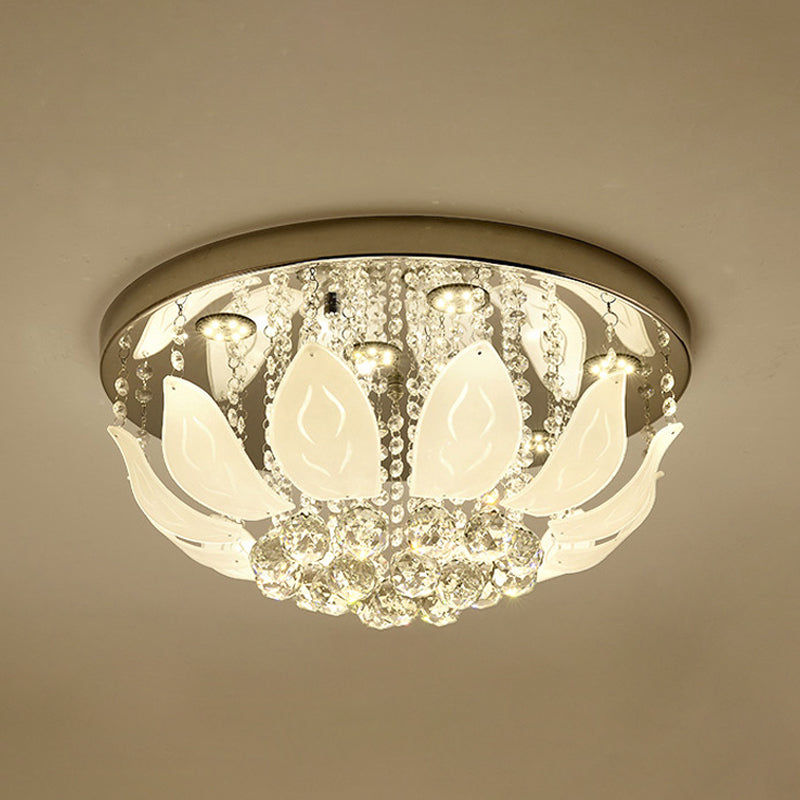 Modern Led Gold Flush Mount Ceiling Light With Clear Crystal Panel For Bedrooms