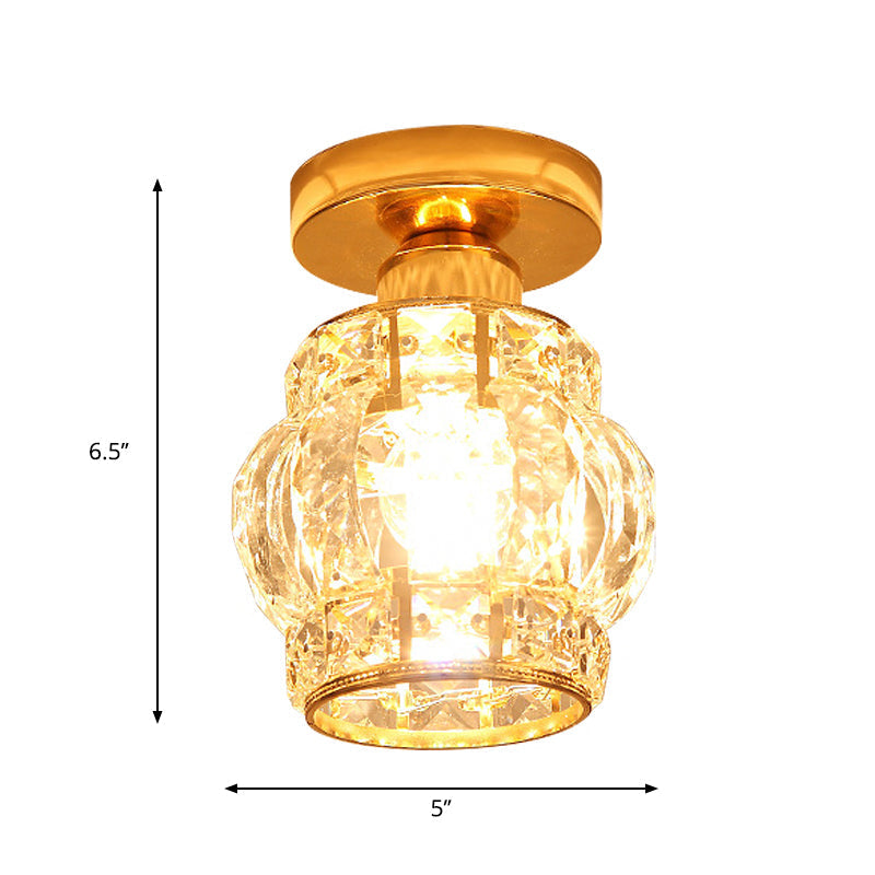 Modern Gold Crystal Shade Balcony Semi Mount Lighting - Globe/Square/Lantern Design, Close to Ceiling