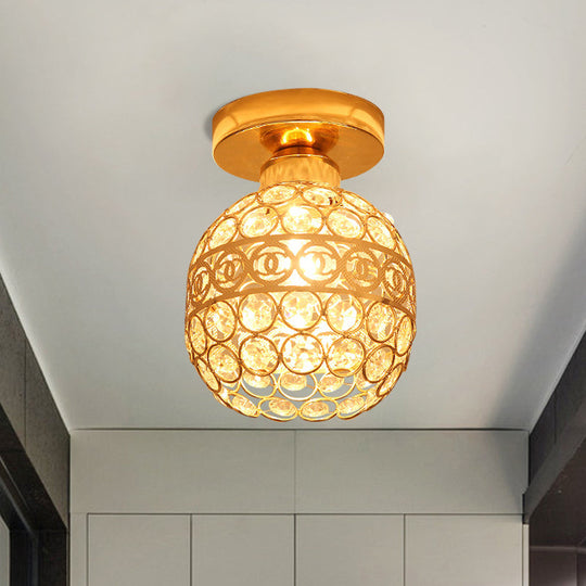 Modern Gold Crystal Shade Balcony Semi Mount Lighting - Globe/Square/Lantern Design, Close to Ceiling