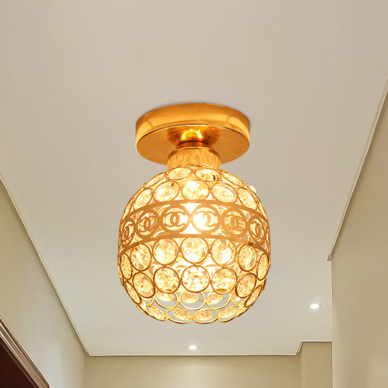 Modern Gold Crystal Shade Balcony Semi Mount Lighting - Globe/Square/Lantern Design, Close to Ceiling