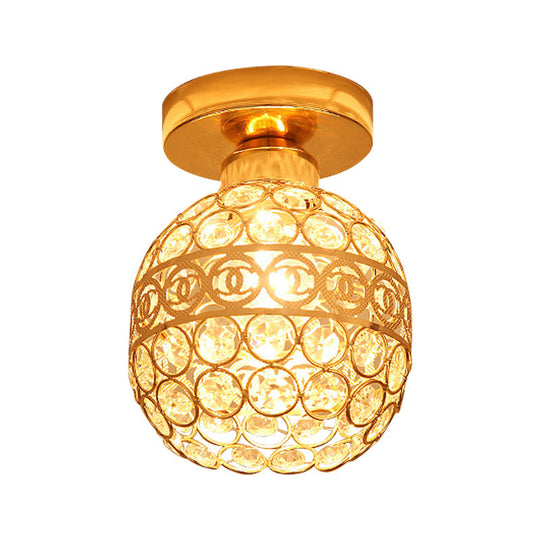 Modern Gold Crystal Shade Balcony Semi Mount Lighting - Globe/Square/Lantern Design, Close to Ceiling