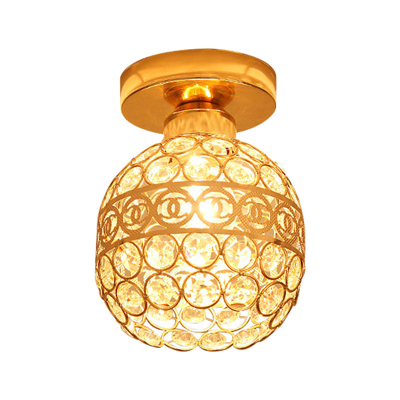 Modern Gold Crystal Shade Balcony Semi Mount Lighting - Globe/Square/Lantern Design Close To Ceiling