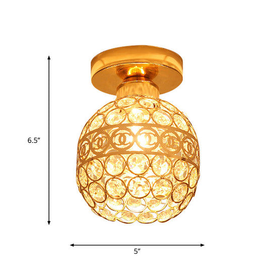 Modern Gold Crystal Shade Balcony Semi Mount Lighting - Globe/Square/Lantern Design, Close to Ceiling