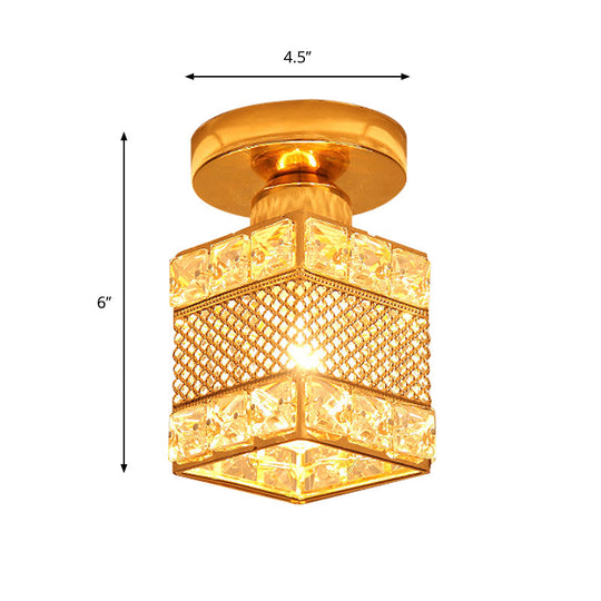 Modern Gold Crystal Shade Balcony Semi Mount Lighting - Globe/Square/Lantern Design, Close to Ceiling