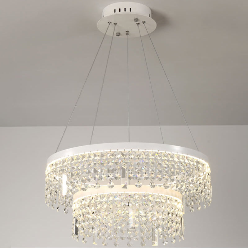 Contemporary Crystal Led Chandelier Lamp - Ring/Dual-Tiered Silver Warm/White Light