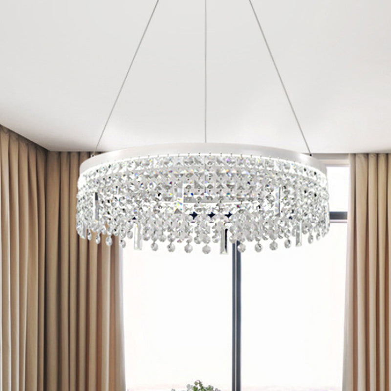 Contemporary Crystal LED Chandelier Lamp with Dual-Tiered Ring Design – Silver Suspension Lighting in Warm/White Light