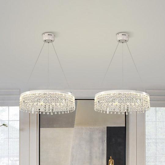 Contemporary Crystal LED Chandelier Lamp with Dual-Tiered Ring Design – Silver Suspension Lighting in Warm/White Light