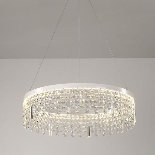 Contemporary Crystal Led Chandelier Lamp - Ring/Dual-Tiered Silver Warm/White Light