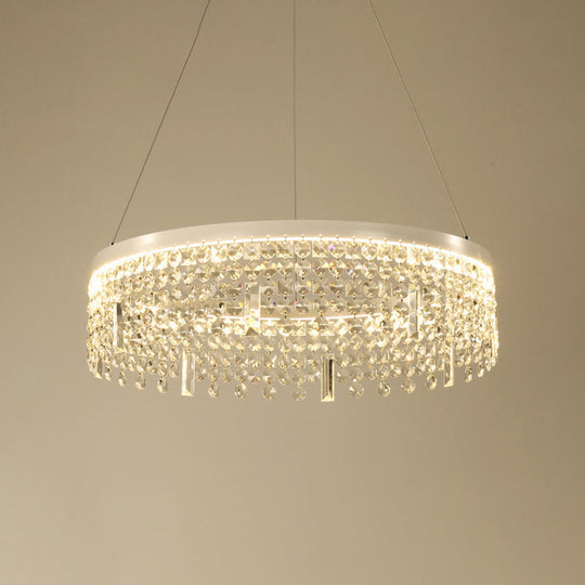 Contemporary Crystal LED Chandelier Lamp with Dual-Tiered Ring Design – Silver Suspension Lighting in Warm/White Light