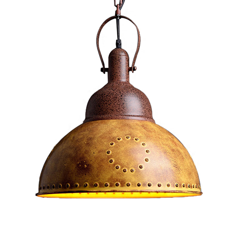 Antique Style Wrought Iron Pendant Lamp - Yellow Restaurant Ceiling Light with Rivets