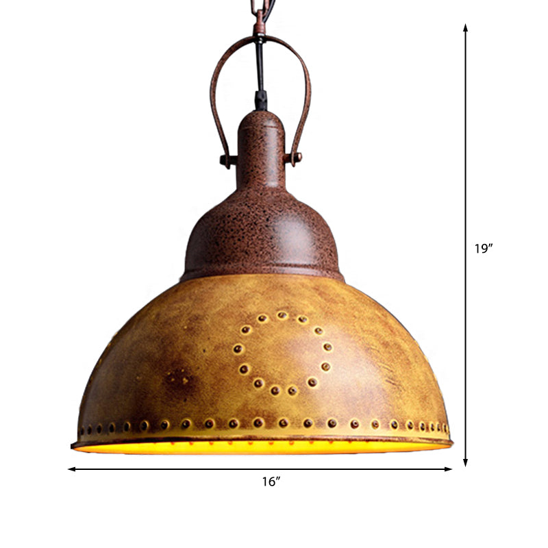 Antique Style Wrought Iron Pendant Lamp - Yellow Restaurant Ceiling Light with Rivets