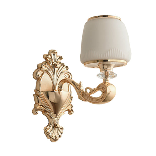 Opal Glass Sconce Lamp 1/2-Light Wall Fixture With Curvy Brass Arm For Classic Living Room Lighting