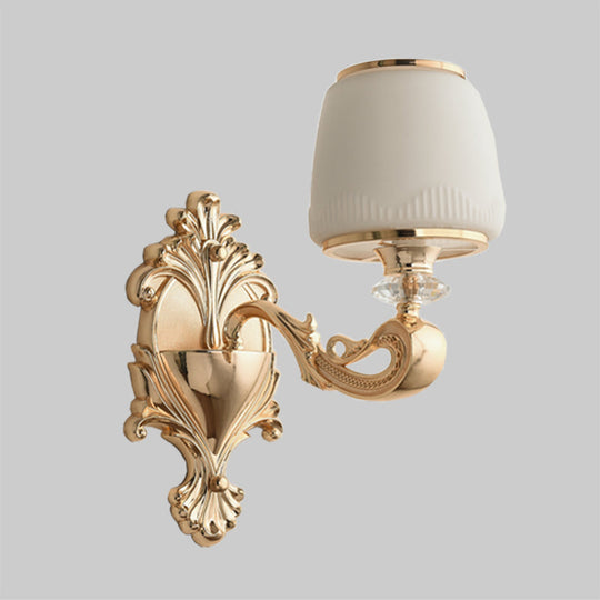 Opal Glass Sconce Lamp 1/2-Light Wall Fixture With Curvy Brass Arm For Classic Living Room Lighting