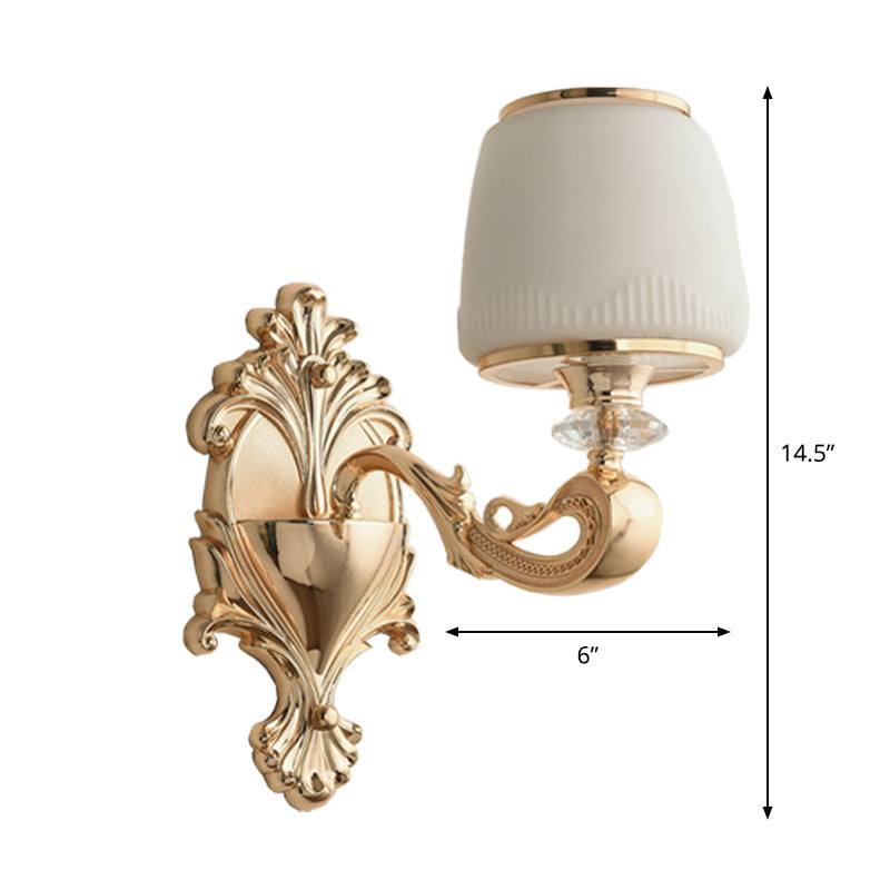 Opal Glass Sconce Lamp 1/2-Light Wall Fixture With Curvy Brass Arm For Classic Living Room Lighting