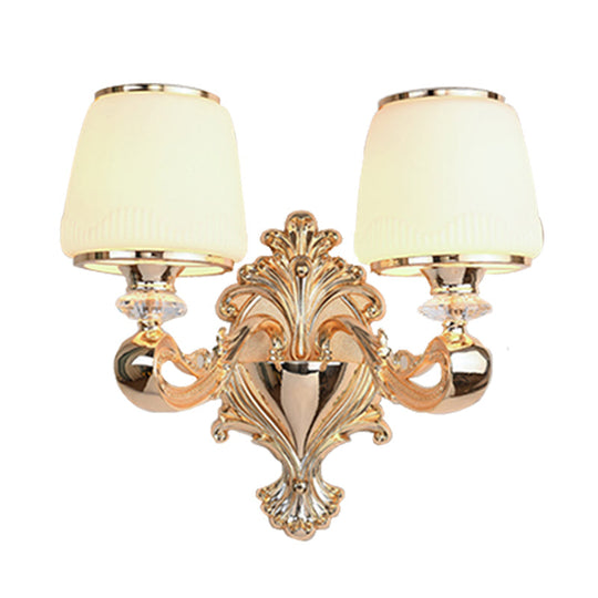 Opal Glass Sconce Lamp 1/2-Light Wall Fixture With Curvy Brass Arm For Classic Living Room Lighting