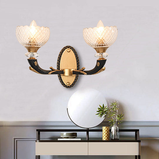 Retro-Style Prismatic Glass Bowl Wall Light - Angled Mounted Lamp In Black And Gold 2 / Black-Gold