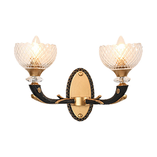 Retro-Style Prismatic Glass Bowl Wall Light - Angled Mounted Lamp In Black And Gold