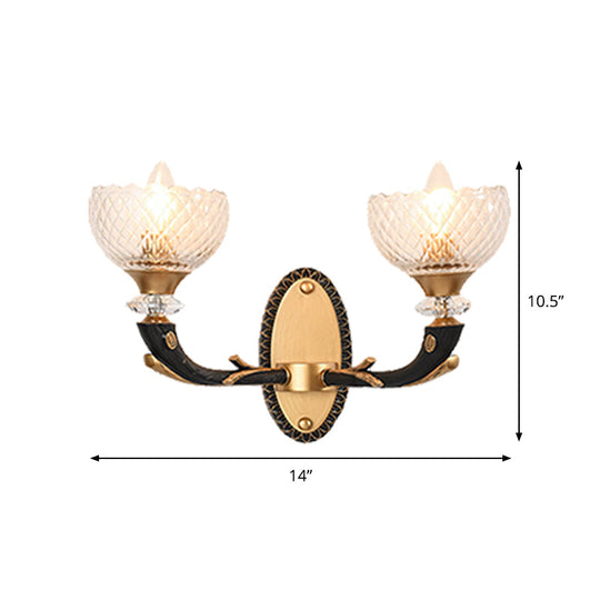 Retro-Style Prismatic Glass Bowl Wall Light - Angled Mounted Lamp In Black And Gold