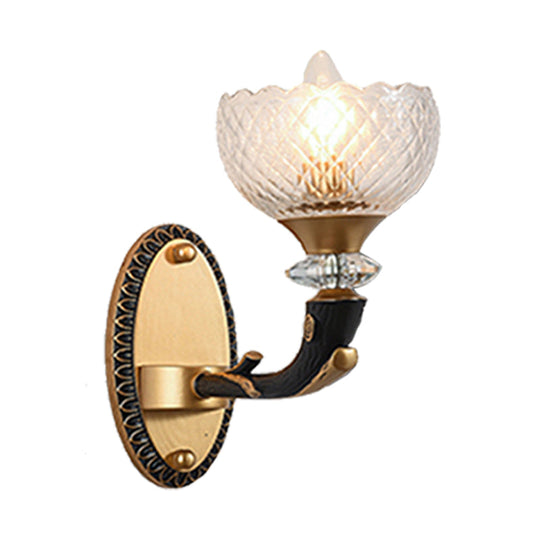 Retro-Style Prismatic Glass Bowl Wall Light - Angled Mounted Lamp In Black And Gold