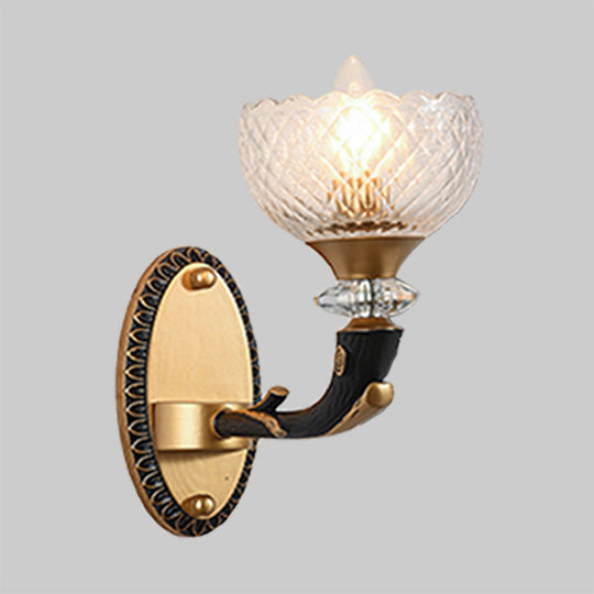 Retro-Style Prismatic Glass Bowl Wall Light - Angled Mounted Lamp In Black And Gold