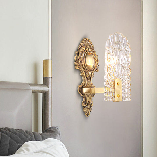 Classic Clear Lattice Glass Bedside Wall Sconce - Brass Half-Bulb Lighting Fixture 1 /