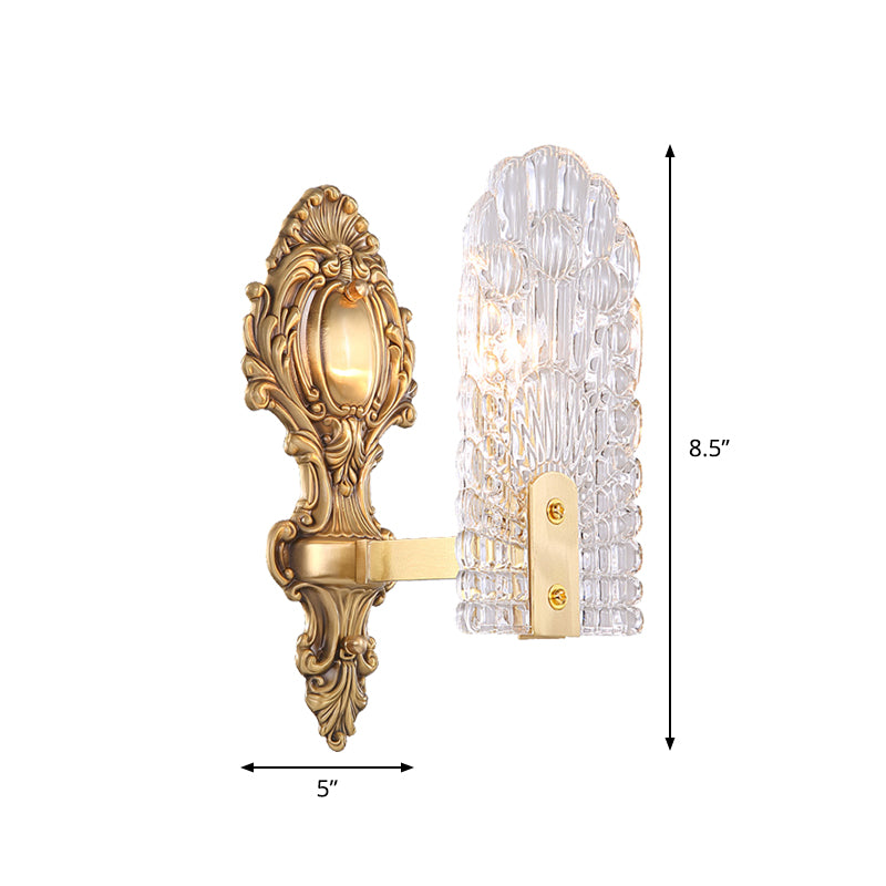 Classic Clear Lattice Glass Bedside Wall Sconce - Brass Half-Bulb Lighting Fixture