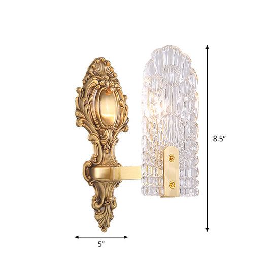 Classic Clear Lattice Glass Bedside Wall Sconce - Brass Half-Bulb Lighting Fixture