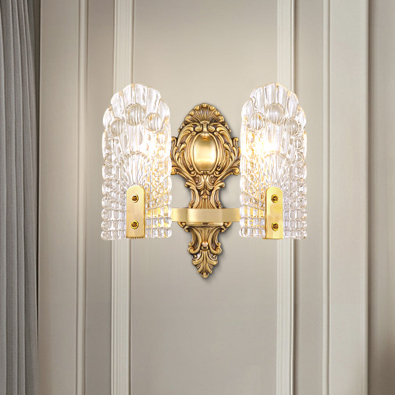 Classic Clear Lattice Glass Bedside Wall Sconce - Brass Half-Bulb Lighting Fixture