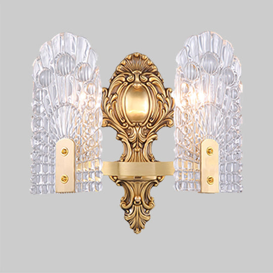 Classic Clear Lattice Glass Bedside Wall Sconce - Brass Half-Bulb Lighting Fixture