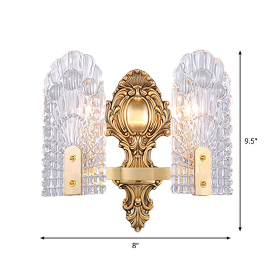 Classic Clear Lattice Glass Bedside Wall Sconce - Brass Half-Bulb Lighting Fixture