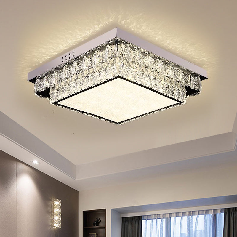 Modern Chrome Square/Round Crystal Block LED Flush Light for Bedroom - Close to Ceiling Lamp