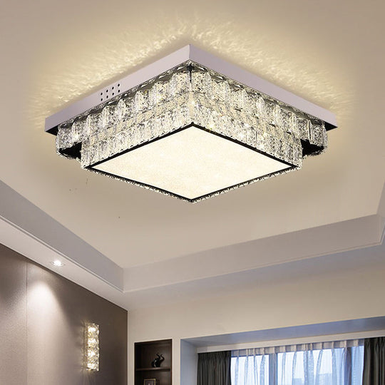 Modern Chrome Square/Round Crystal Block Led Flush Light For Bedroom - Close To Ceiling Lamp /