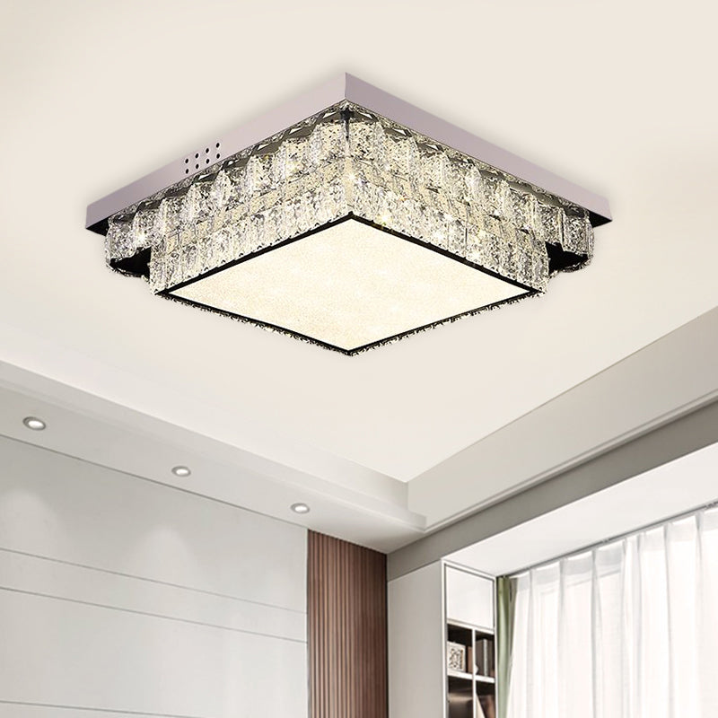 Modern Chrome Square/Round Crystal Block LED Flush Light for Bedroom - Close to Ceiling Lamp