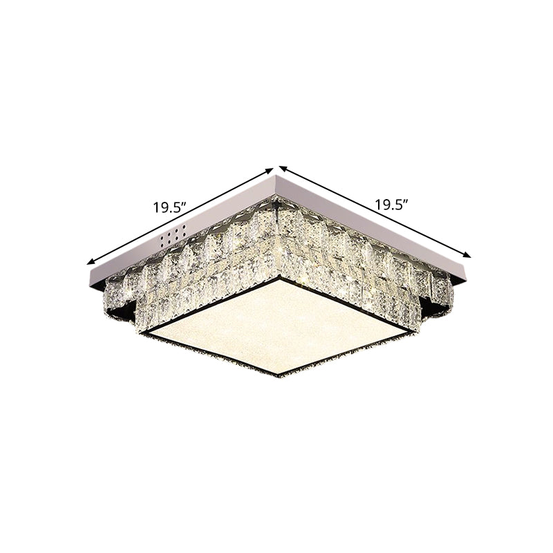 Modern Chrome Square/Round Crystal Block LED Flush Light for Bedroom - Close to Ceiling Lamp