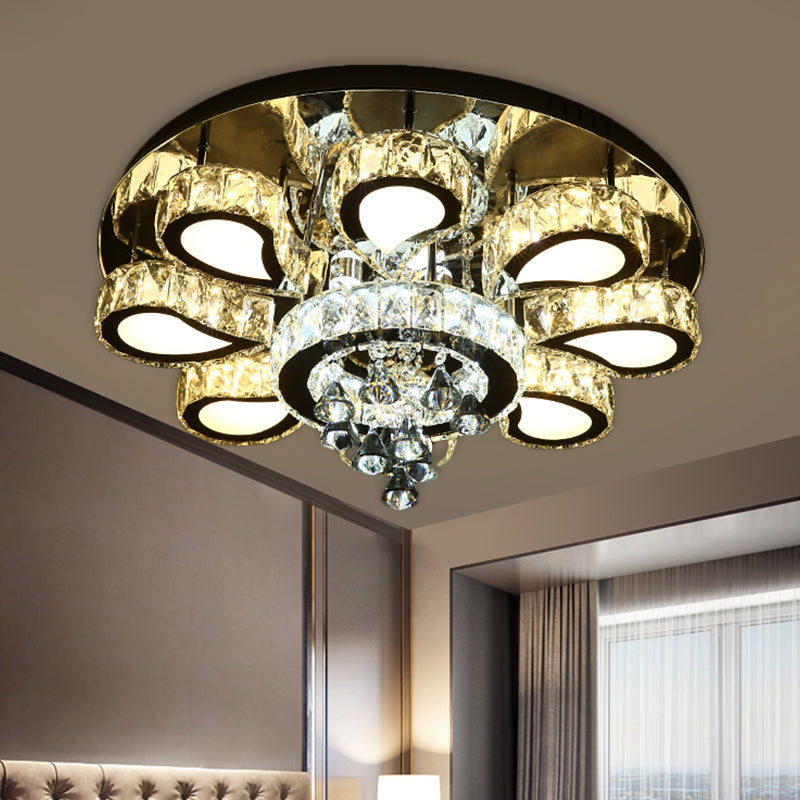 Contemporary Chrome Teardrop Crystal Flush Mount Ceiling Light with Clear Droplets - 5/7 Bulbs