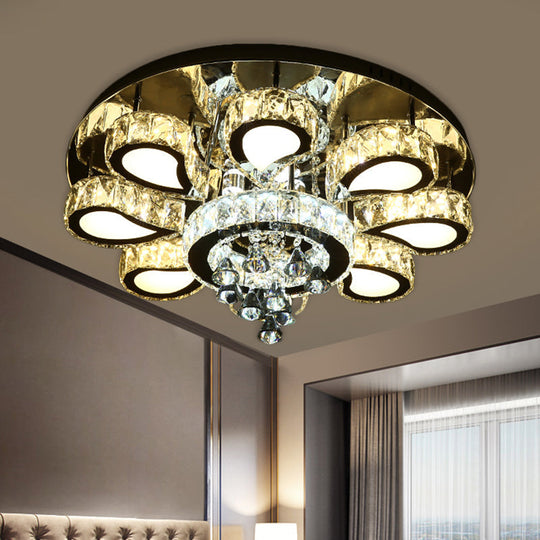 Contemporary Chrome Teardrop Crystal Flush Mount Ceiling Light With Clear Droplets - 5/7 Bulbs 7 /