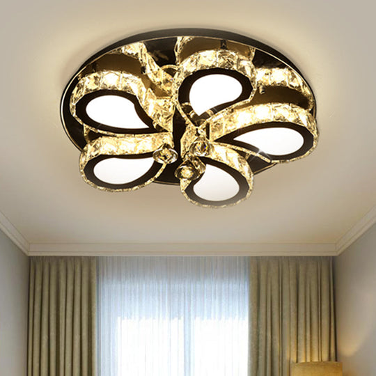 Contemporary Chrome Teardrop Crystal Flush Mount Ceiling Light with Clear Droplets - 5/7 Bulbs