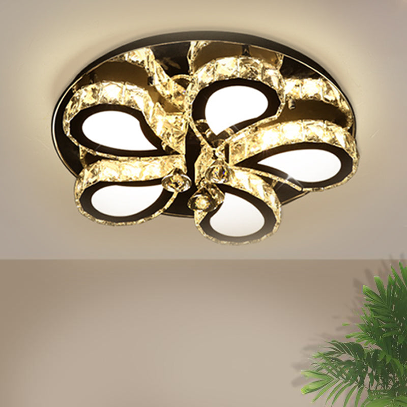 Contemporary Chrome Teardrop Crystal Flush Mount Ceiling Light with Clear Droplets - 5/7 Bulbs