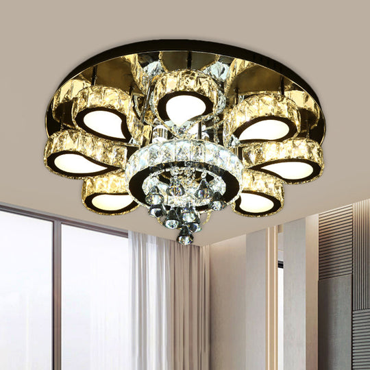 Contemporary Chrome Teardrop Crystal Flush Mount Ceiling Light with Clear Droplets - 5/7 Bulbs