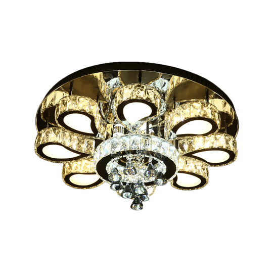 Contemporary Chrome Teardrop Crystal Flush Mount Ceiling Light with Clear Droplets - 5/7 Bulbs