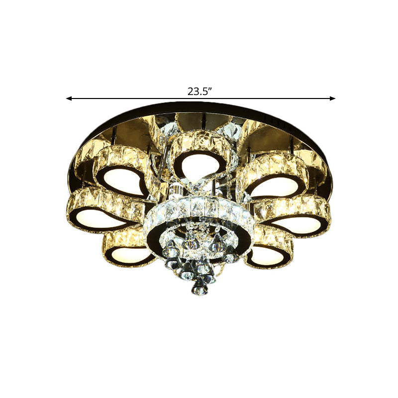 Contemporary Chrome Teardrop Crystal Flush Mount Ceiling Light with Clear Droplets - 5/7 Bulbs