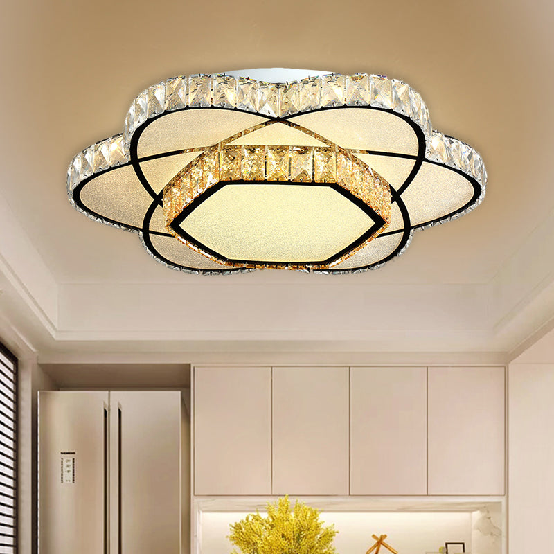 Contemporary Chrome LED Flush Mount Ceiling Light with Crystal Bloom Design for Dining Room