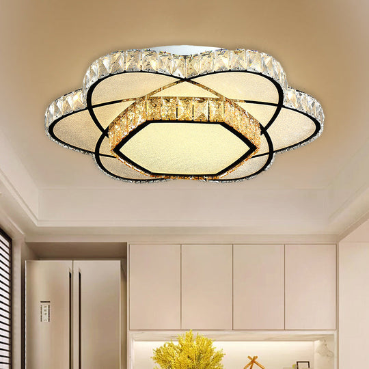 Contemporary Chrome LED Flush Mount Ceiling Light with Crystal Bloom Design for Dining Room