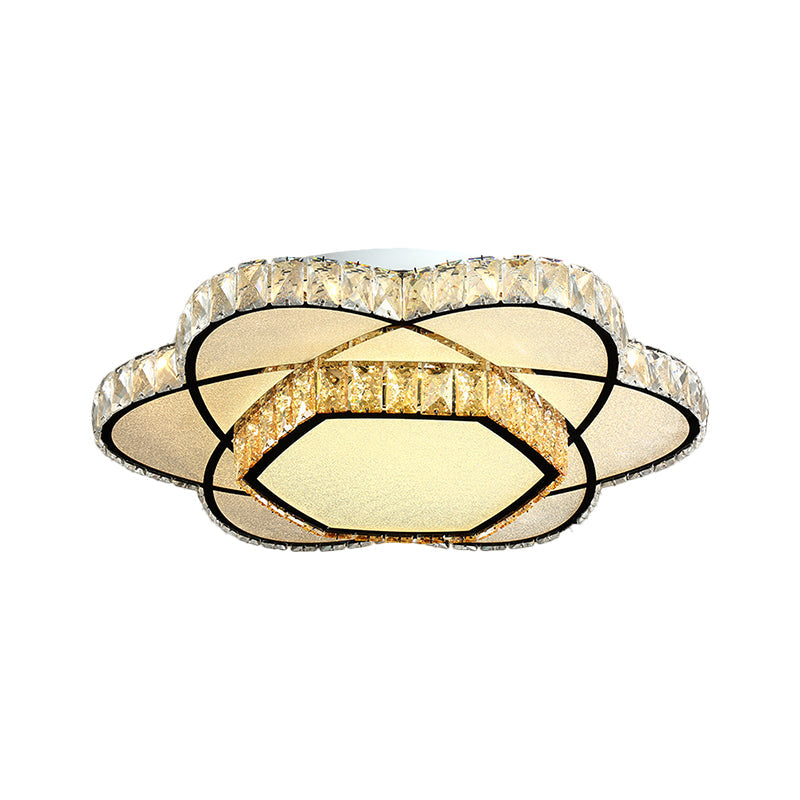 Contemporary Chrome LED Flush Mount Ceiling Light with Crystal Bloom Design for Dining Room