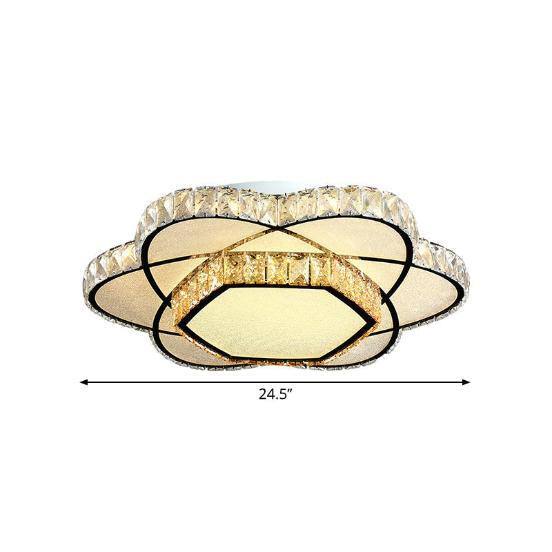 Contemporary Chrome LED Flush Mount Ceiling Light with Crystal Bloom Design for Dining Room